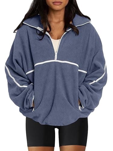 LASLULU Womens Half Zip Pullover Sweatshirt Sherpa Fleece Jacket Oversized Sweatshirts Warm Fuzzy Sweaters Pockets - Image 1