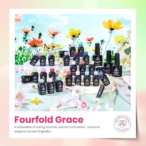 Beetles Gel Nail Polish Set - Fourfold Grace Collection, 25 Colors Baby Blue Biush Pink Gel Polish Set Spring Colors with Base Top Coat Soak off UV Gel DIY Nail Art Manicure Gift for Women thumbnail 5