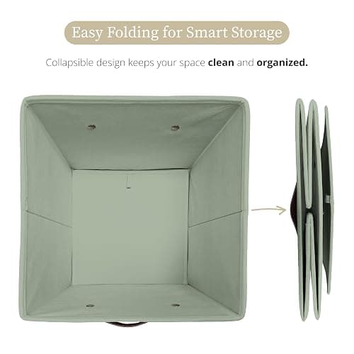 DECOMOMO Storage Bins, Storage Baskets for Shelves | 13" x 15" x 13" Storage Cube Bins with Labels for Organizing Shelves (Kallax, 4pcs, Sage Green) thumbnail 6