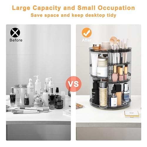 Rotating Makeup Organizer, DIY 8 Adjustable Layers Spinning Skincare Organizers, 360 Cosmetic Display Case with Brush and Perfume Holder, Makeup Desk Storage Carousel for Vanity Bathroom Countertop thumbnail 5