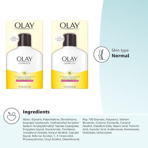Olay Face Moisturizer, Complete with Sunscreen SPF 15, Daily Facial Lotion for Normal Skin, Lightweight Hydrating Broad Spectrum Sun Protection - Vitamin C, E, and Niacinamide - 6 Oz 2 Pack thumbnail 15