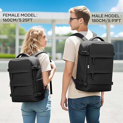 coowoz Large Travel Backpack For Women Men,Carry On Backpack Flight Approved,Hiking Backpack Waterproof Outdoor Sports Rucksack Casual Daypack Fit 15.6 Inch Laptop Shoes Compartment (Black) thumbnail 7