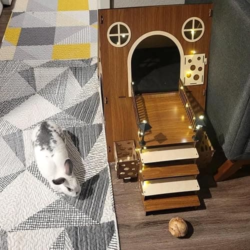 Tnstbiee Large Modern Wooden Rabbit Castle House Hutch - Bunny Hideout Indoor Habitats - Pet 2-Story Home Furniture（Excluding Street Lights） thumbnail 5