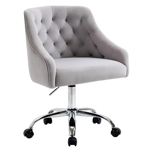 MOJAY Velvet Office Swivel Vanity Chair, Fabric Desk Pretty Fancy Gold Office Chair for Girls, 360°Swivel Height Adjustable Reception Chair (Grey) - Grey - Image 1