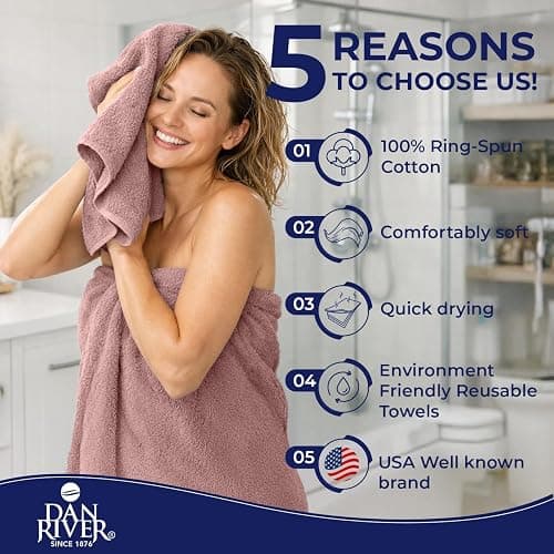 DAN RIVER 8 PC Luxury Bath Towels for Bathroom, 2 Bath, 2 Hand, and 4 Wash Cloths, 600 GSM 100% Ring Spun Cotton Towel Set, Highly Absorbent, Gym, Hotel, and Spa, Dusty Rose thumbnail 6