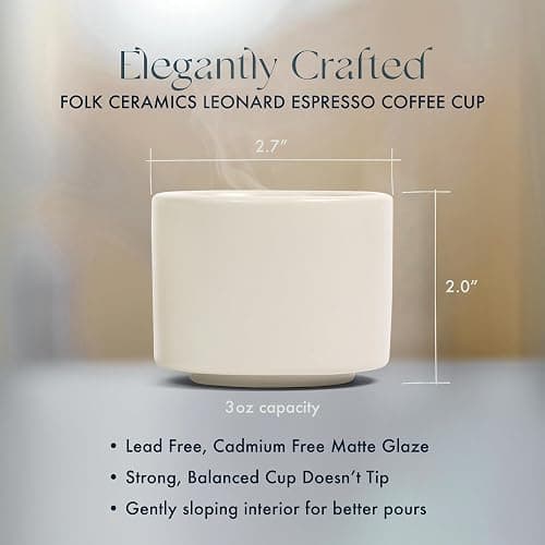 Folk Ceramics Leonard Ceramic Espresso Cups | Modern Stackable Demitasse Mugs for Espresso | Thick Walled, Handleless, Durable, Dishwasher & Microwave Safe | Set of 2, 3oz | Fog Grey thumbnail 2