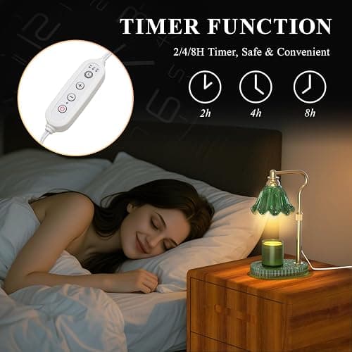 WYghyronic Candle Warmer Lamp with Adjustable Height - Flameless 4-Level Dimmable Wax Warmer, Timer Function & Stylish Design in Multiple Colors (Green) thumbnail 4