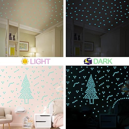 AM AMAONM 100pcs Glow in The Dark Luminous Stars Fluorescent Noctilucent Plastic Wall Stickers Murals Decals for Home Art Decor Nursery Ceiling Wall Decorate Kids Babys Bedroom Room Blue thumbnail 5