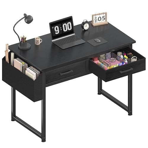 DLisiting Small Desk with Fabric Drawers for Bedroom, 32 Inch Gaming Desk with 2 Drawers for Small Space, Study Writing Table PC Desks, Black - Image 1
