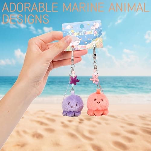Tizee Cute Plush Keychain 1 Pair - Mini Ocean Animals Bag Charm Gift for Handbags Purses Backpacks, and Car Keys thumbnail 2