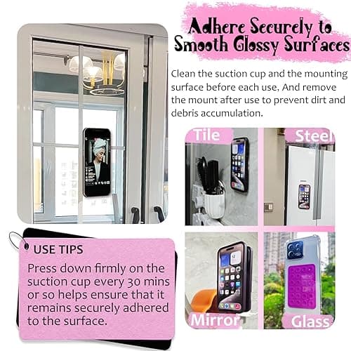 Anteel 2 Pack Silicone Suction Phone Case Mount, Silicon Adhesive Suction Cup Phone Mount, Non Slip Sticky Phone Grip for Cellphone, Strong Grip Holder for Selfies and Videos (Light Pink) thumbnail 5