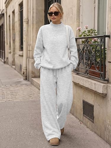 Trendy Queen Womens Mock Neck 2 Piece Lounge Sets Sweatsuits Fall 2026 Oversized Sweatshirts & Wide Leg Sweatpants thumbnail 2