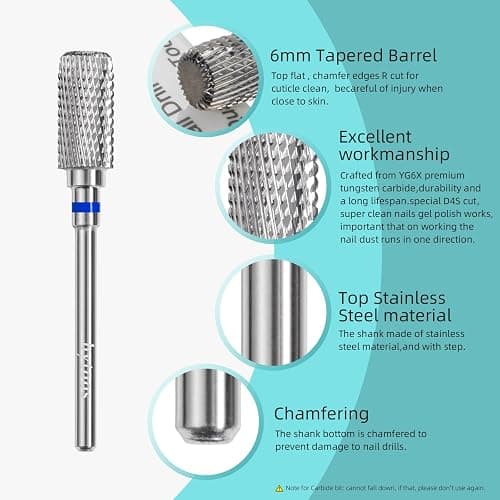 HYTOOS Safety Nail Drill Bits, 13mm Barrel Dust Proof D4S Cut Nail Bit, Right-handed 3/32 Carbide Drill Bits for Nails, Electric Manicure Drills Removal Gel,M thumbnail 5