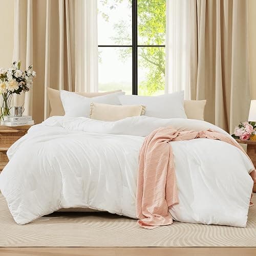 WRENSONGE Queen Comforter Set - 3 Pieces Prewashed White Comforter Soft Lightweight Bedding for All Seasons, Fluffy Down Alternative Comforter Queen Size with 2 Pillow Shams - Image 1