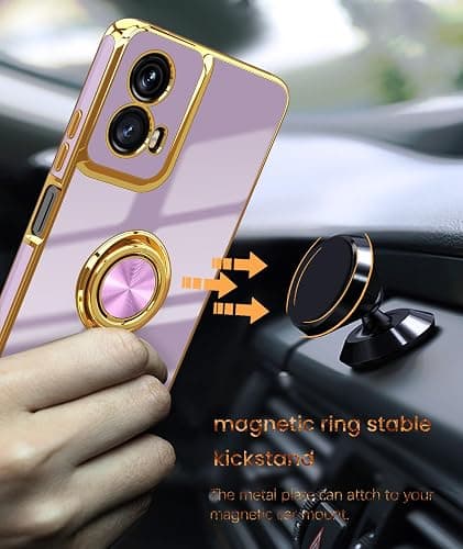 Dretal for Motorola G 5G 2024 Case, Moto G 5G 2024 Case,2X Screen Protector, 360° Rotatable Ring Holder Magnetic Kickstand,Plated Gold Edge Slim Soft TPU Protective Cover (Purple) thumbnail 6