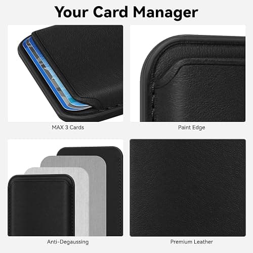 Amzone Stronger Magnetic RFID Leather Mag-Safe Card Holder for iPhone 16 Series, Mag-Safe Accessories Stick on Series of iPhone 17/16/15/14/13/12 and Pro/Promax, Black thumbnail 3