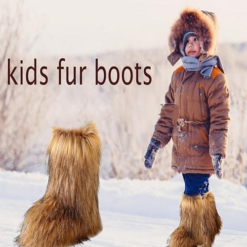 NWSTESLE Kids Fur Boots Furry Boots for Girls Warm Faux Fur Snow Boots for Kids,Mid-Calf Flat thumbnail 6
