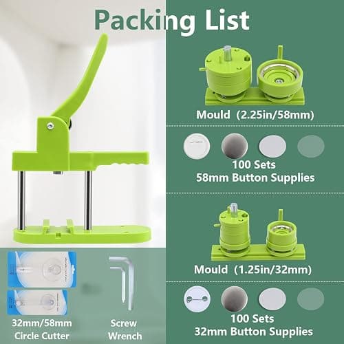 Happizza Button Maker Machine Multiple-Sizes - Pin Maker Machine 1.25 inch+2.25 inch, Interchangeable Button-models Badge Button Press Machine with 200 Sets 32+58mm Button Maker Supplies&Circle Cutter thumbnail 4