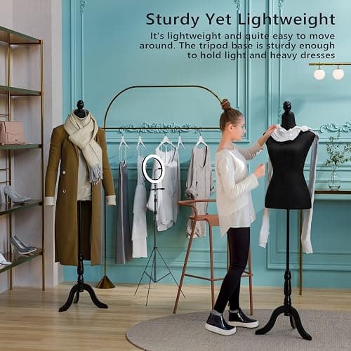 Bonnlo Female Dress Form Pinnable Mannequin Body Torso with Wooden Tripod Base Stand (Black, 6) thumbnail 6