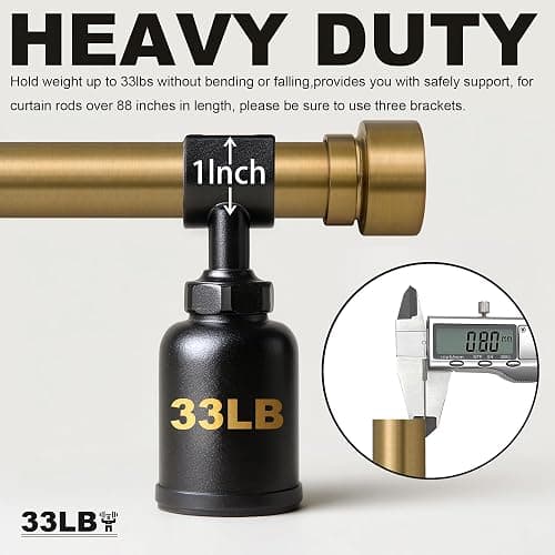 Lootkell Warm Gold Curtain Rods for Windows 72 to 144 Adjustable Length Heavy Duty 1" Diameter Brass Bronze Long Window Curtain Rod with Solid Metal Finials for Outdoor Farmhouse Bedroom Living Room thumbnail 6
