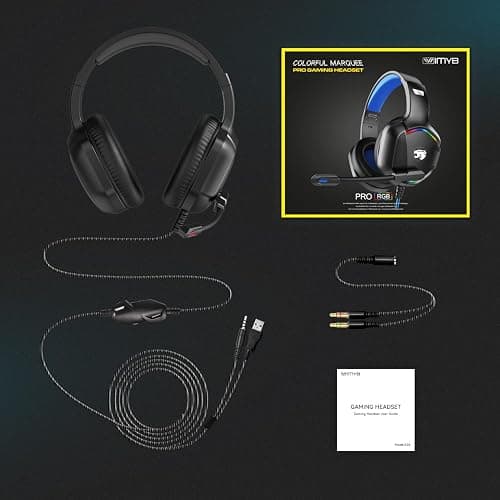 Gaming Headset with Microphone for Pc, Xbox One Series X/s, Ps4, Ps5, Switch, Stereo Wired Noise Cancelling Over-Ear Headphones with Mic, RGB, for Computer, Laptop, Mac, Nintendo, Gamer (Black) thumbnail 7