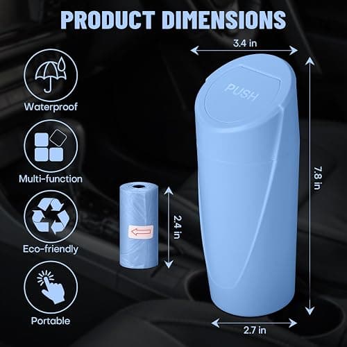 SGLRT Car Trash Can Bin with Lid - 2 Packs Car Garbage Can Cup Holder - Blue Mini Leakproof Vehicle Garbage Bin with 40pcs Trash Bags-Automobile Organizers and Storage for Front Back Seat Accessories thumbnail 7