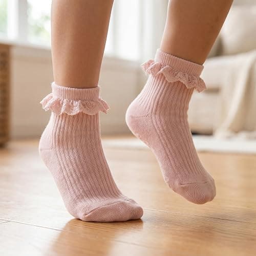 HDFHDF 6 Pairs Socks Kids Baby Girls Anti Slip Floor Spring and Autumn Cotton Learning to Walk Unsteadily Lace thumbnail 2