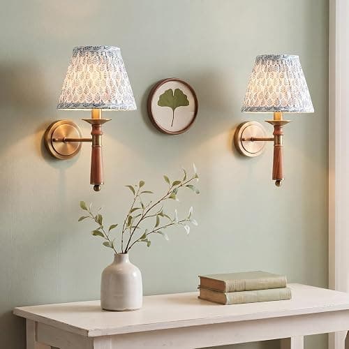 VIHOSE Small Pleated Lamp Shades Set of 2 Blue Tree Slant Small Sconce Lampshades Clip on Bulb 3" Top x 5.5" Bottom x 4.7" Classic Pleated Style Bulb Cover for Wall Sconces Pendant Lighting Chandelier thumbnail 2