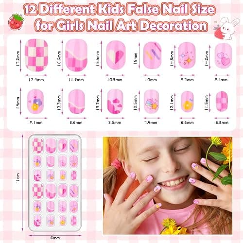 288 Pieces Kids Stick On Nails Girls, Acejoz Fake Nails Set Self Adhesive Press on Nails Tips for Little Girls Children 8-12 Year Kids Nail Decoration thumbnail 3