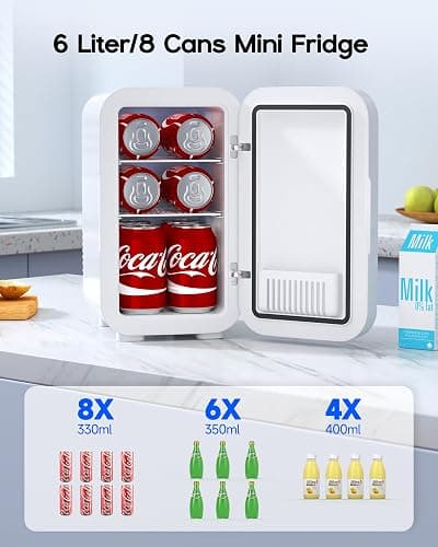 BEICHEN Mini Fridge,6 Liter / 8 Can Small Fridge for Bedroom, Car, Office & Dorm, 110V AC/DC Portable Thermoelectric Cooler & Warmer for Skincare, Food, Drinks, White thumbnail 2