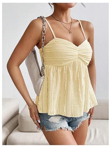 SOLY HUX Women's Peplum Crop Tops Y2K Cute Babydoll Tops Lace Ruched Dressy Casual Spaghetti Strap Going Out Camisole thumbnail 3