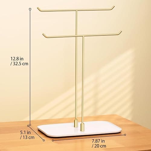 Josmimic Necklace Holder jewellery Stand Organizer for Necklaces and Bracelets, Metal Display Stand, Gift for Women, Ideal for Home, Bedroom, or Vanity, Gold thumbnail 2