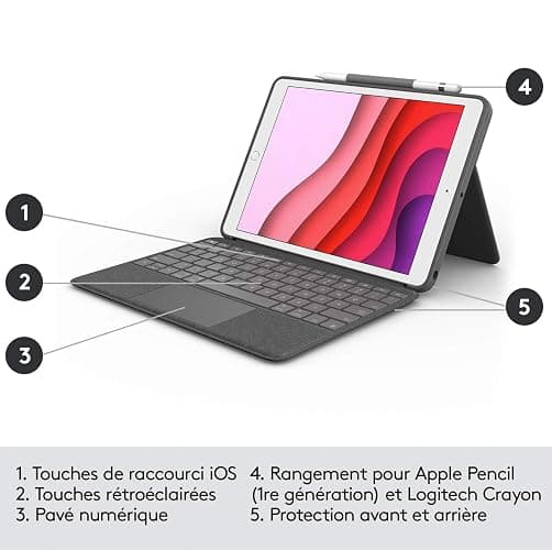 Logitech Combo Touch, Clavier iPad (7e, 8e et 9e générations), Étui avec pavé tactile de précision, clavier rétroéclairé de type ordinateur portable, Smart Connector, Clavier Français AZERTY - Noir thumbnail 8