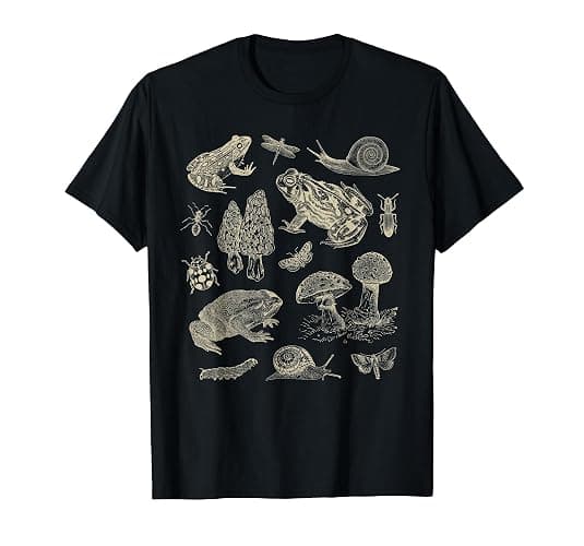 Frog Mushroom 90s Vintage Dark Academia Aesthetic Biology T-Shirt - Image 1