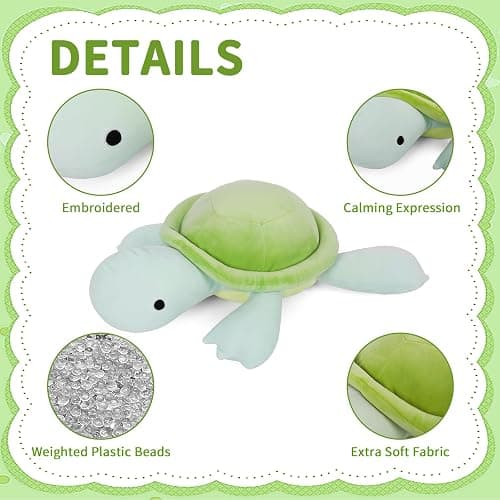 FLORVIV Weighted Turtle Stuffed Animals Weighted Sea Turtle Plush Toy 22" 4.2lb Cute Tortoise Hugging Dolls Plushies Pillows for Boys and Girls (Green thumbnail 4