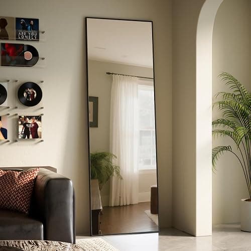 BEAUTYPEAK Over The Door Mirror, 16"x50" Full Length Mirror, Wall Mounted Hanging Body Mirror for Bedroom, Bathroom, Dorm, Aluminum Alloy Frame, Shatterproof Glass, Black thumbnail 9