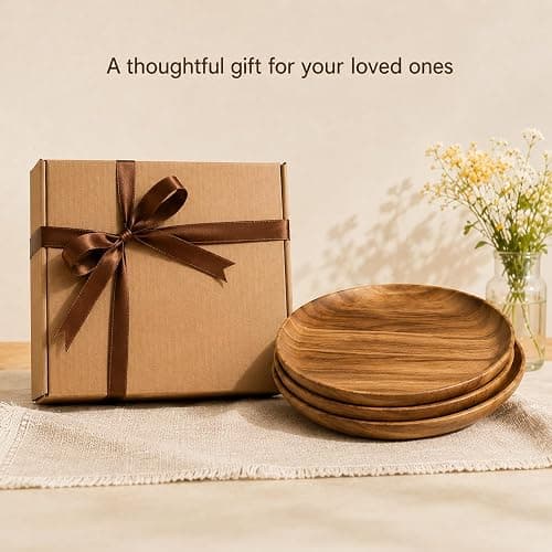 MinBoo Wooden Acacia Plates set of 3, 9-6Inch Wood Acacia Serving Trays, Farmhouse Kitchen Plates, Reusable Wooden Dishware for Dining, Appetizers, Snacks, Parties (oval) thumbnail 7