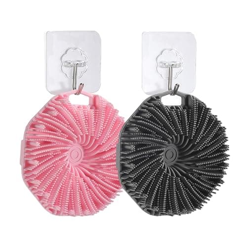 2Pcs Silicone Body Scrubber,Exfoliating Body Scrubbers for use in Shower,Silicone Body Brush for Showering and Anti-Slippery Handles for All Skin Types,Eco Friendly Shower Scrubber for Body (Pink) - Image 1