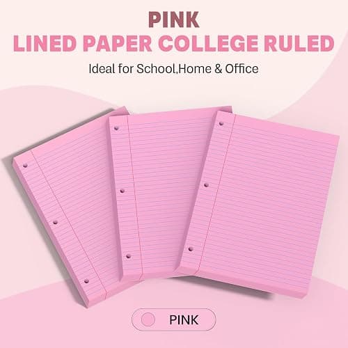 Pink Loose Leaf Paper 8 x 10.5, 120 Sheets Lined Paper College Ruled Paper | 3 Hole Punched Notebook Paper College Ruled, 3 Ring Binder Paper 8 x 10.5, Filler Paper College Ruled for Office, School thumbnail 3