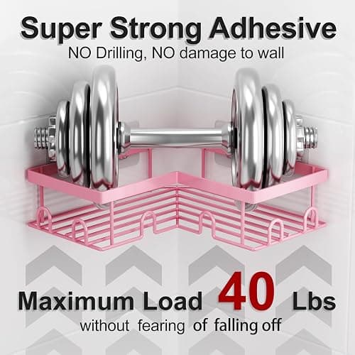 Liuoud Corner Shower Caddy 5 Pack, Rustproof Stainless Steel Shower Organizer with Soap Rack Toothbrush Holder, Large Capacity Adhesive No Drilling Bathroom Kitchen&Home Decor Set, Pink thumbnail 5