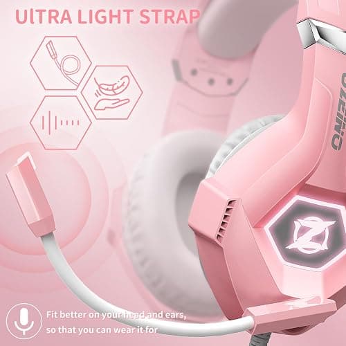 Ozeino Gaming Headset for PC, Ps4, Ps5, Xbox Headset with 7.1 Surround Sound, Gaming Headphones with Noise Cancelling Mic RGB Light Over Ear Headphones for Xbox Series X/S, Switch-Pink thumbnail 6