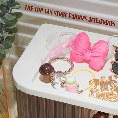 Foldable Doll Wardrobe Storage Box Compatible with Labubu Clothes with 10 Hangers & Rod - Stackable Organizer Cabinet for 15/17cm Doll Clothes with Dust-Resistant Cover and Display Shelf thumbnail 2