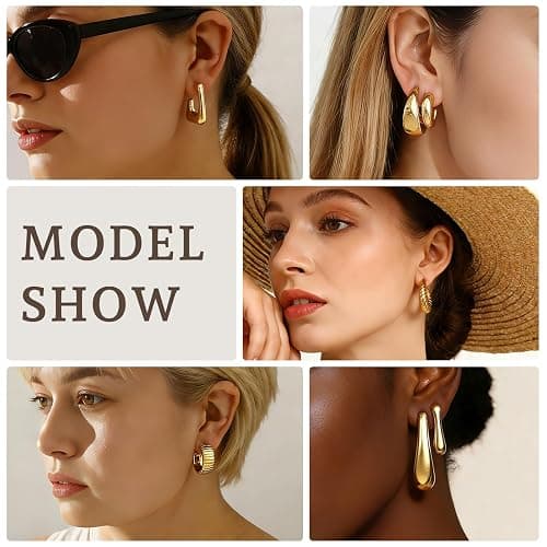 30 Pairs Chunky Gold Hoop Earrings for Women, Multipack Jewelry for Gift | Multiple Styles, lightweight, Stackable, Premium Resin, 14K Gold-plated, Hypoallergenic, Great for Party/Gathering/Wedding thumbnail 4
