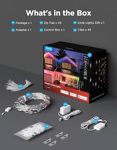 Govee Icicle Lights, Smart RGBIC Christmas Lights for Outside, 33ft with 400 LEDs Icicle Light Outdoor, IP67 Waterproof, Music Sync, Voice Control, 78+ Scene Modes for Christmas Decor thumbnail 9