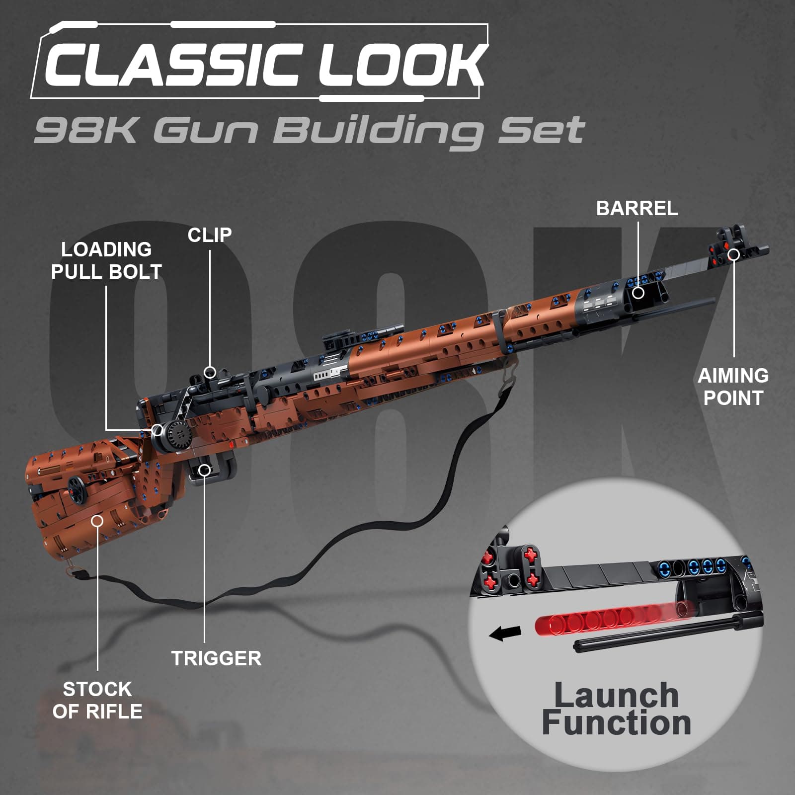 Finger Rock 98K Model Gun Building Blocks Set for Adults, 1:1 Simulation Shootable Mechanical Weapon Technical Building Kit, 1206 Pieces Surprises Collectible Gift for Military Weapon Toy Lovers thumbnail 3