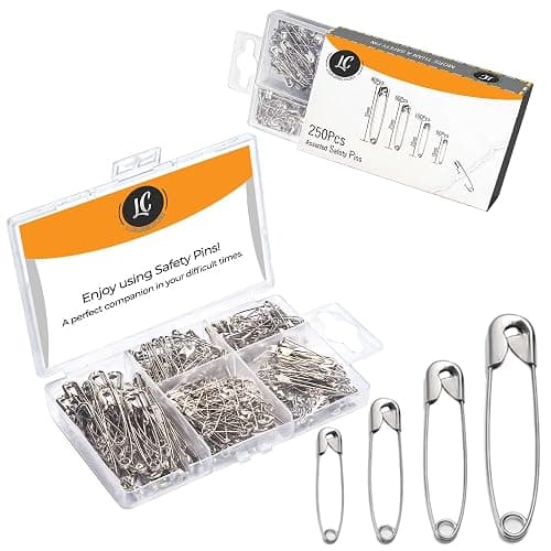 250 Pack Safety Pins by Luxurecourt, 4 Assorted Sizes of Durable, Silver Small and Large Safety Pins Bulk, Rust-Resistant Nickel Plated Steel, Sharp Edge Pins for Clothes, Sewing, Arts & Craft - Image 1