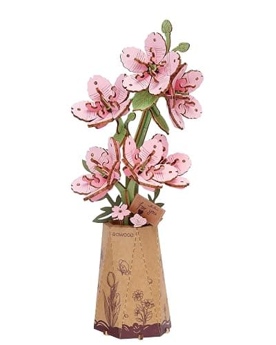 Rowood 3D Puzzles for Adults,DIY Wooden Cherry Blossom Bonsai Tree Botanical Collection Building Craft Kits for Women,Christmas/Birthday Gift- Sakura - Image 1