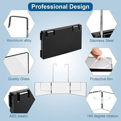 LMZNXCZ 3 Way Mirror for Self Hair Cutting,360 Haircuts Men for Barber Use Tools,to See Back of Head,Tri Fold Mirror with Portable Height Adjustable Telescoping Hooks thumbnail 4