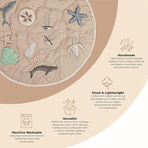 Crane Baby Activity Mat, Interactive Baby Play Mat for Boys and Girls, Sea Life, 36" x 36", Stimulating Baby Toys & Mirror, Infant Play Mat, Tummy Time Baby Floor Mat, Kids Play Mat, Tummy Time Mat thumbnail 3