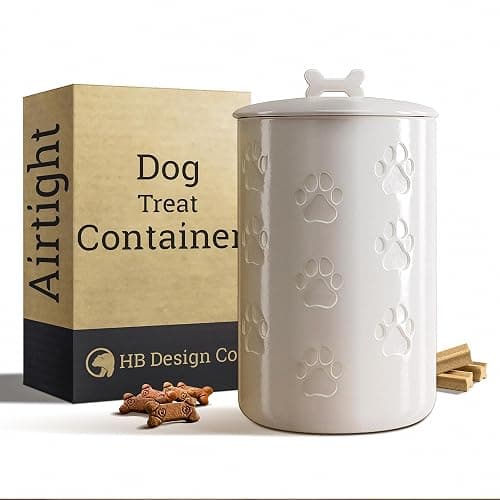 Dog Treat Container Airtight - 5 Inch Wide x 9 Inch Tall Ceramic Dog Treat Jar for Kitchen Counter with Airtight Lid - 7 Cup Capacity Pet Treat Container - Cute Doggie Cookie Jar - Big Treats Canister - Image 1